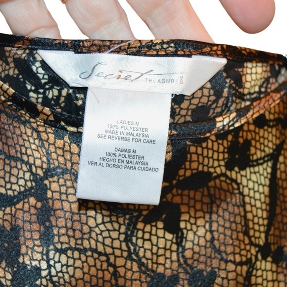 Secret Treasures Black & Gold/Tan Chemise Slip Dress, Medium - Picture 2 of 7